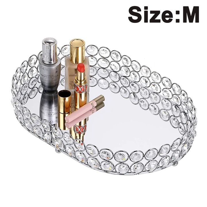 Tava decorativa, cristal oglindit, argintiu si auriu, set 2 bucati, 25.5x19x6cm, 31x23x6cm