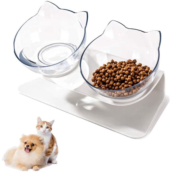 Set castron pentru animale, design inclinat 15°, baza antiderapanta, material PC ecologic
