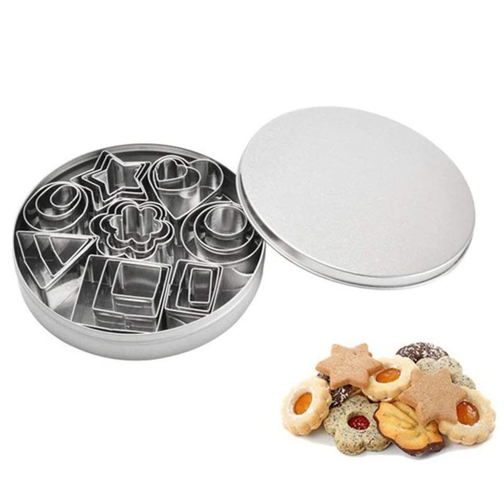 Set 24 forme prajituri geometrice, inox, argintiu