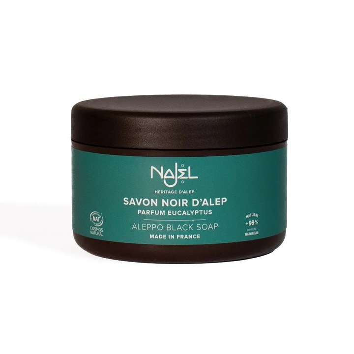 Sapun negru de Alep cu eucalipt, Najel, exfoliant, hidratant si purificator, 180g