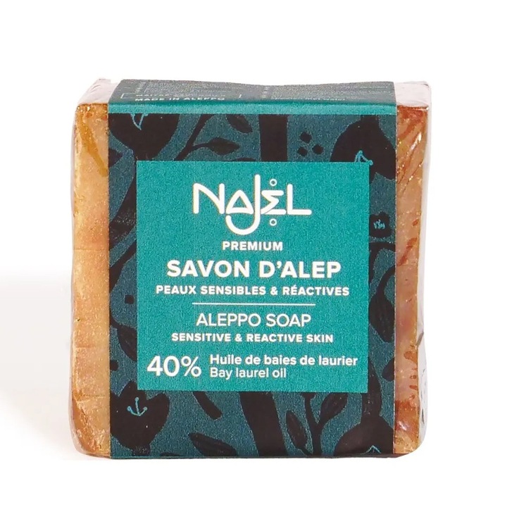 Sapun de Alep Traditional cu 40% Ulei de Dafin Najel 185g – Ideal pentru Piele Sensibila, Alergica, Dermatita, Dermatoze, Psoriazis, Eczeme | Natural, Hidratant, Hipoalergenic, Fara Aditivi, Potrivit pentru Fata si Corp