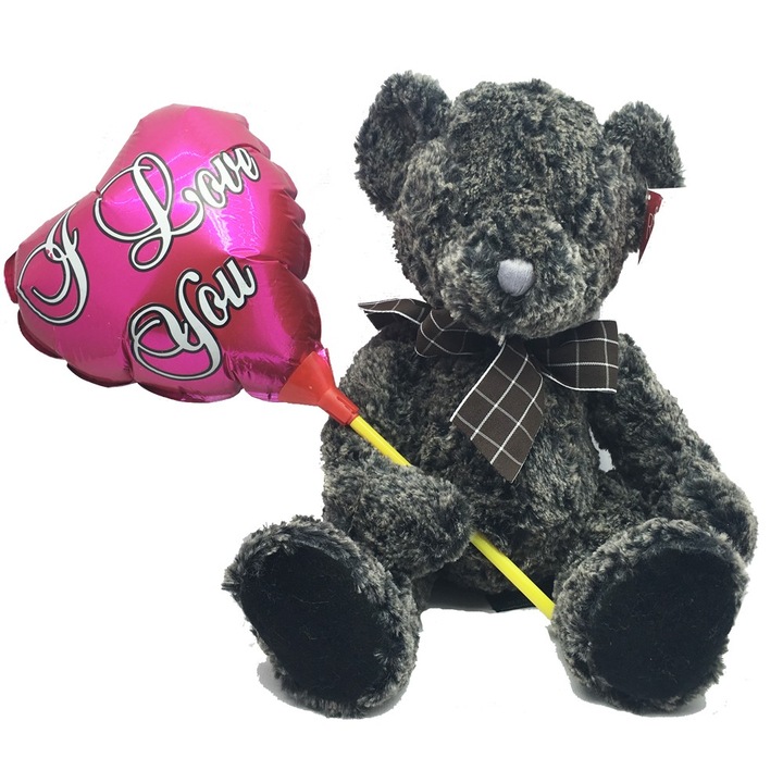 Ursulet de plus Valentine, Russ Berrie, 34 cm, Gri inchis