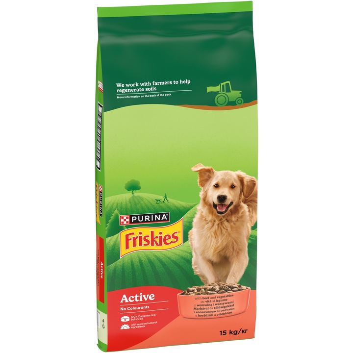 Hrana uscata pentru caini Friskies Active, Vita, 15 Kg