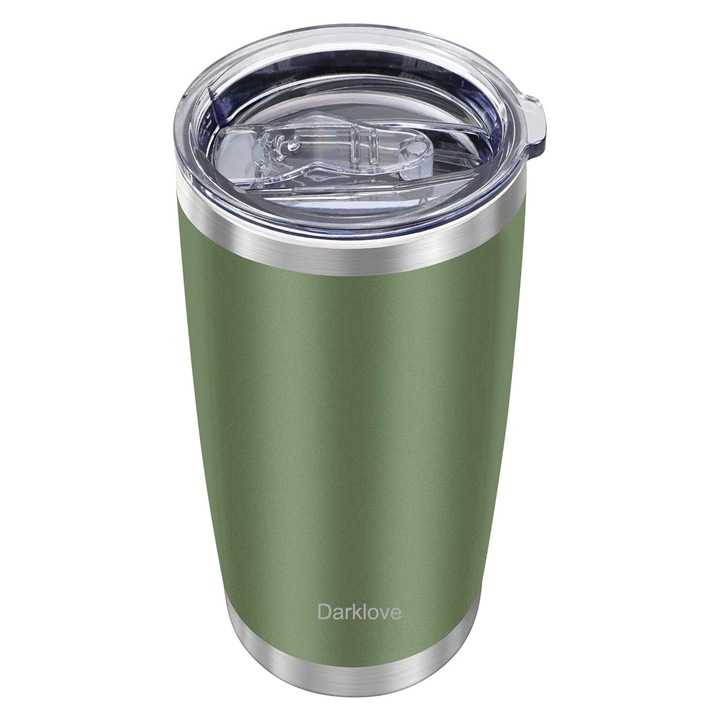 Cana termica de cafea, Darklove, Cupereti dubli cu vid, Capacitate 20 oz, Rezistent la rugina, Usor de curatat, Inchidere ermetica, Pastreaza bautura fierbinte sau rece timp, Otel inoxidabil 304, 17x8.7 cm, Verde