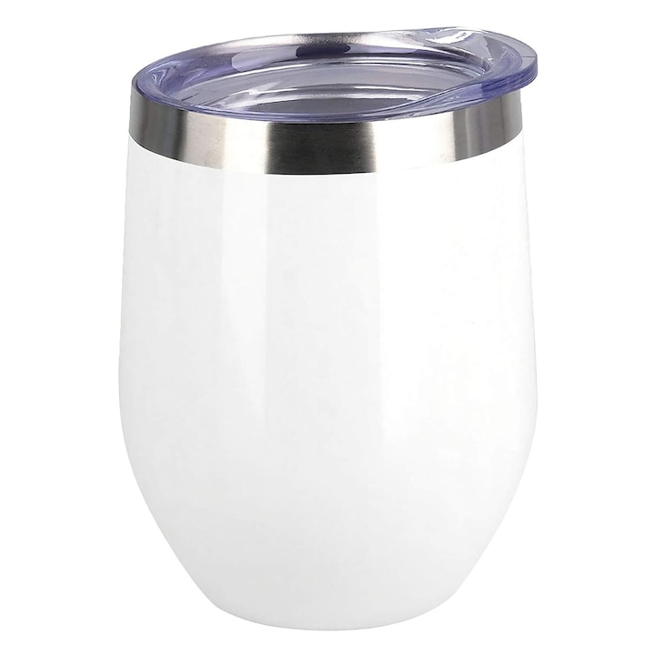 Термо чаша за кафе, Darklove, Капацитет 12 унции, Устойчив на ръжда, Неплъзгаща се основа, Запазва напитката гореща или студена за дълго време, Удобно носене, Неръждаема стомана 304, 9x7,8 см, Бяла