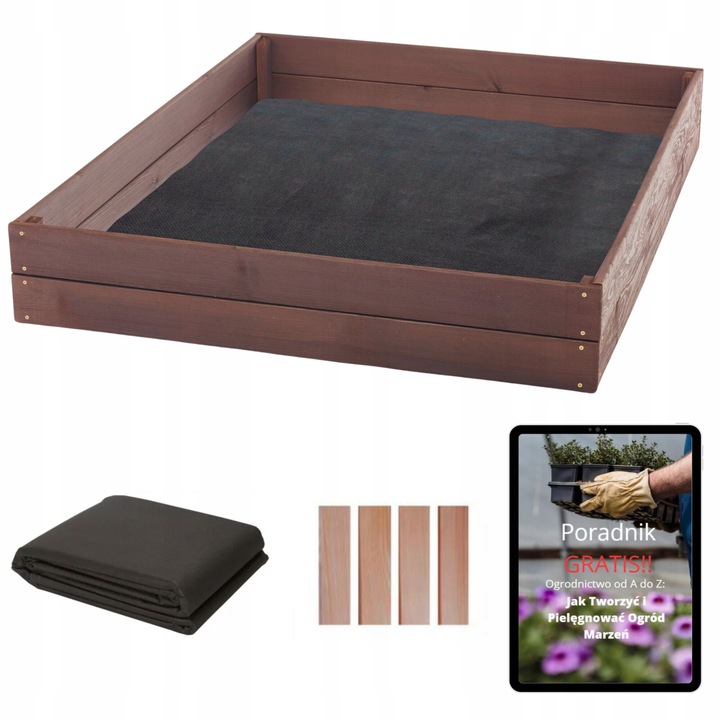 Pat de gradina Sunwood, lemn de pin impregnat ecologic, 120x100x18cm, set cu agrotextil si instructiuni de montaj