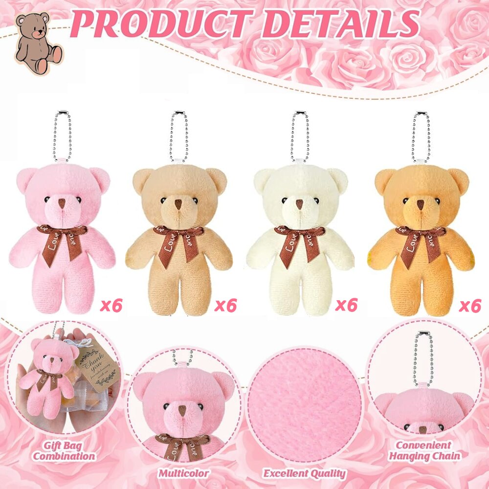 Set 73 Jucarie de plus urs 12cm, roz/alb/caisa/maro, TopGearWorld