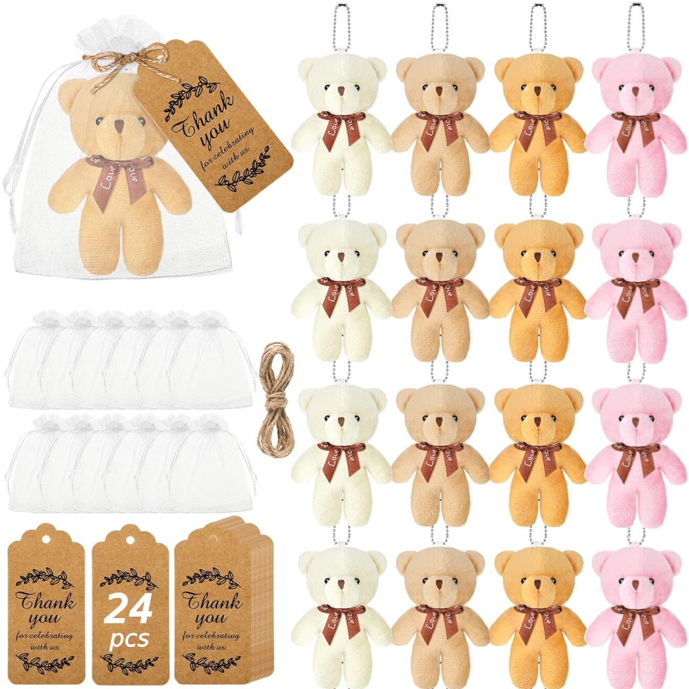 Set 73 Jucarie de plus urs 12cm, roz/alb/caisa/maro, TopGearWorld