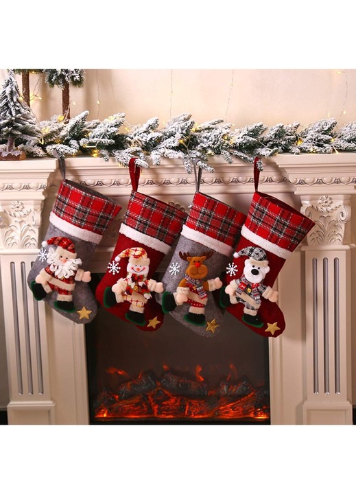 Set 4 Ciorapi Craciun, Decorativi, Multicolor, 40x24cm