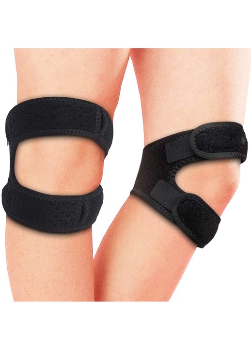 Set 2 Benzi de Stabilizare Patella cu Silicon 3D, Suport Ajustabil, Respirabil, pentru Alergare si Sport, Negru, S-M