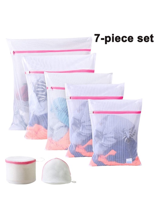 Set 7 Saci pentru Spalatorie, Poliester, Multidimensional, Alb