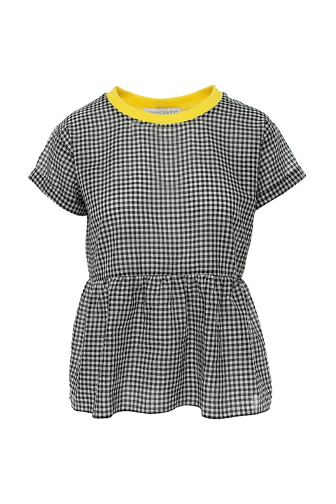 Larisa Dragna, Bluza cu model gingham si guler contrastant, Gri/Galben