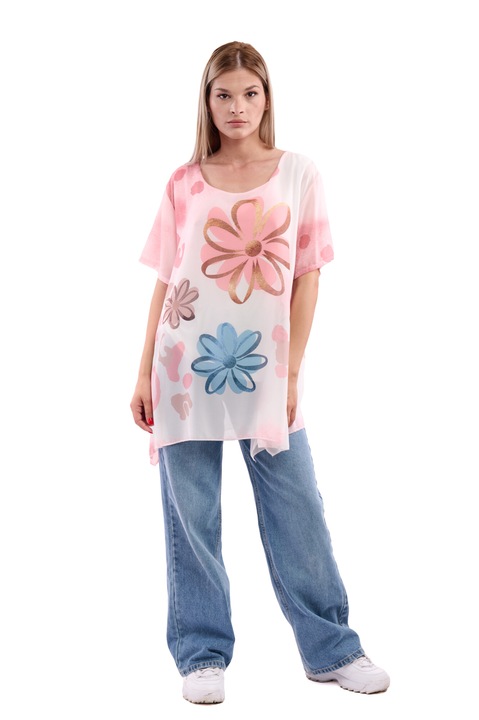 Bluza dama 8894, Roz/Alb, One Size