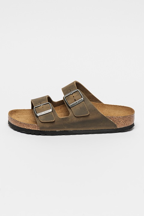 Birkenstock, Papuci narrow fit unisex de piele Arizona, Maro