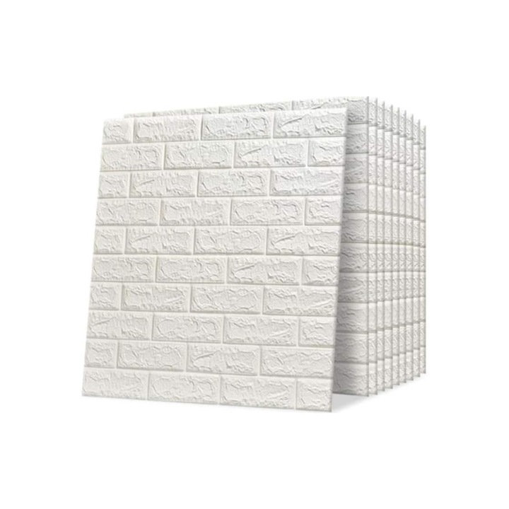 12 db öntapadó 3D dekorációs panel készlet, Ray-Velocity, PE habtégla-utánzat, 60 x 60 cm, Fehér