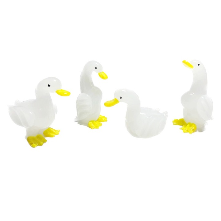 Set 4 Figurine Decorative, Rate Albe din Sticla Suflata, Miniaturi pentru Colectie, 4cm, Multicolor