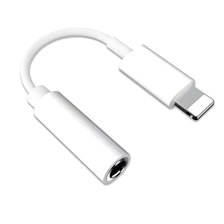 Adaptor lightning pentru telefon Jack 3.5 mm JOZY®, alb, USB, compatibil cu iPhone, material flexibil rezistent la indoiri si torsiuni