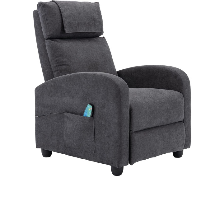 Homopiv fekvőfotel, masszázs- és melegítő funkció, távirányítóval, textil anyagból, szürke