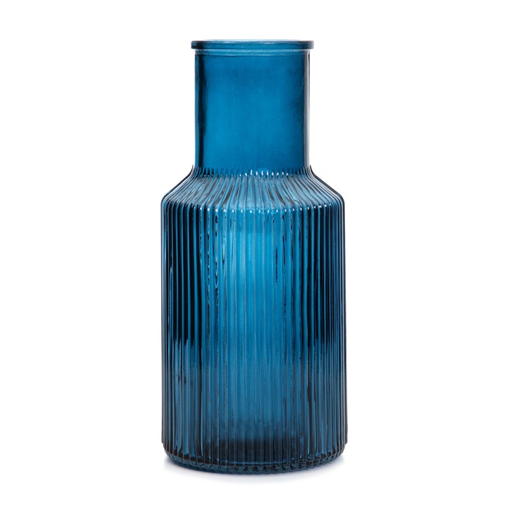 HOMLA TOLLE vaza de sticla cu dungi albastru marin 10x22 cm