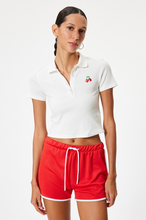 KOTON, Tricou polo crop, Rosu/Alb/Verde