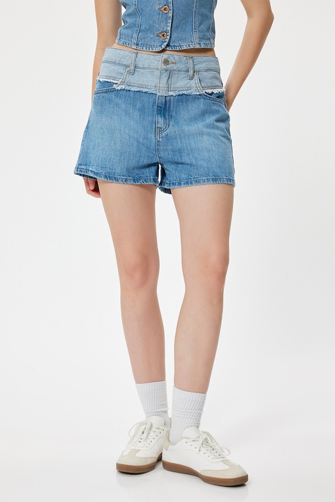 KOTON, Pantaloni scurti cu dou anuante si talie inalta, Albastru melange