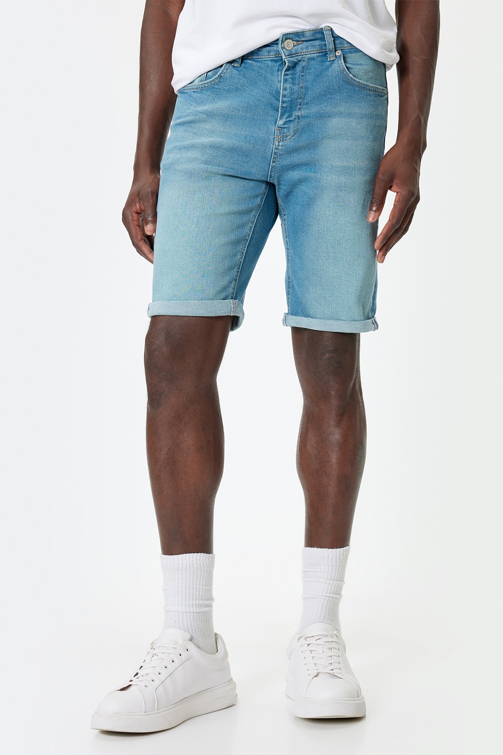 KOTON, Bermude slim-fit din denim, Albastru deschis melange, 29