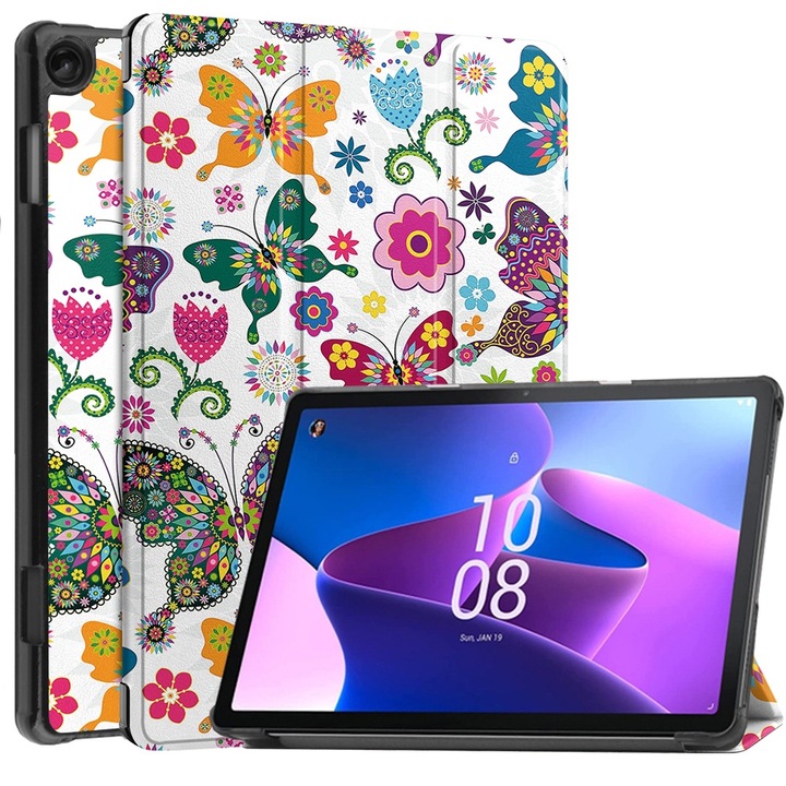 Husa compatibila cu Lenovo Tab M10 3rd Gen, 10.1 inchi, Tip carte, Bounce Comando, Protectie completa, Stand, Butterfly