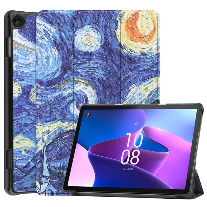 Husa compatibila cu Lenovo Tab M10 3rd Gen, 10.1 inchi, Tip carte, Bounce Technology, Functie Wake/ Sleep, Comando Stand, Protectie completa, Starry Night