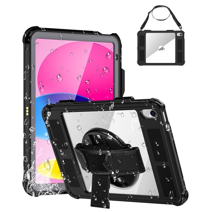 Tok kompatibilis: iPad 10 2022 10.9, iPad 10 10.9 - ShellBox Waterproof, U13, Premium Lexgard, Pitch Black