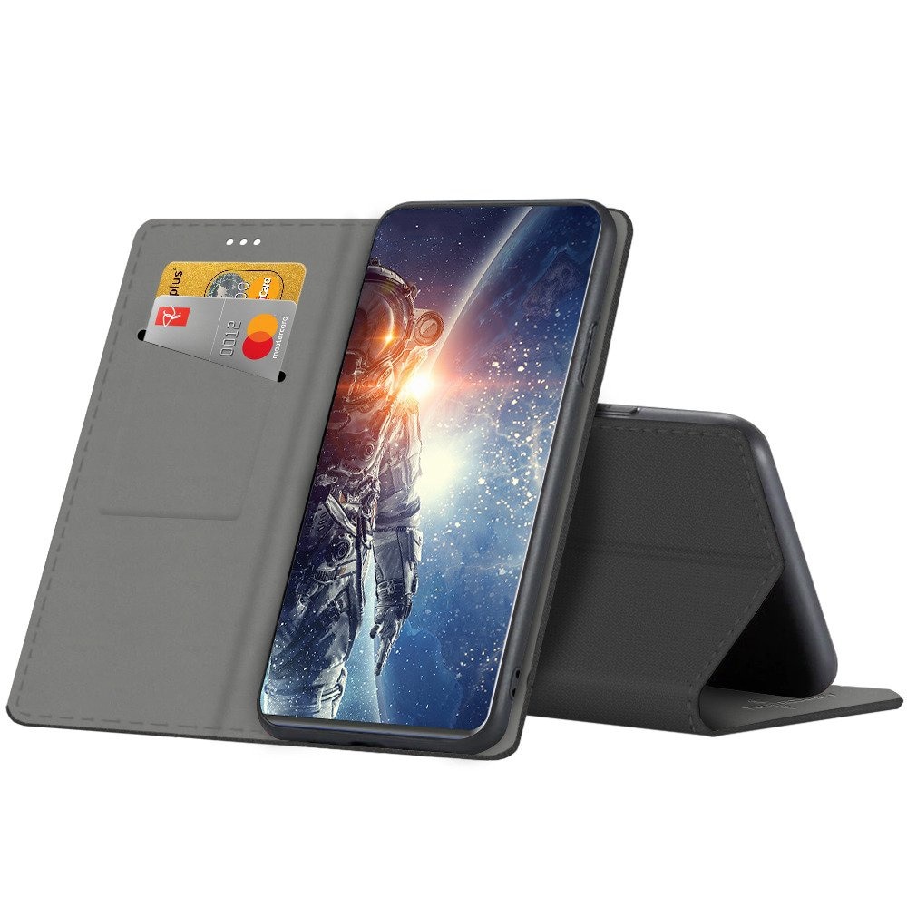 Husa tip carte compatibila cu Xiaomi Redmi Note 14 5G, G-Tech Flip Book, inchidere magnetica, buzunar card, premium stand, Negru
