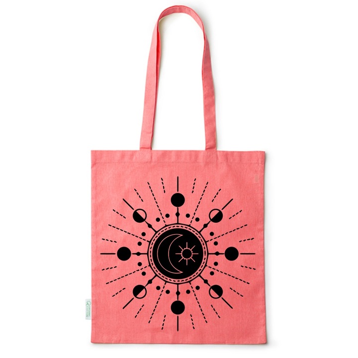 Go For It Shopper fazonú pamut táska mintával, Moon and Sun, 38×42cm, Piros, R-BDY193