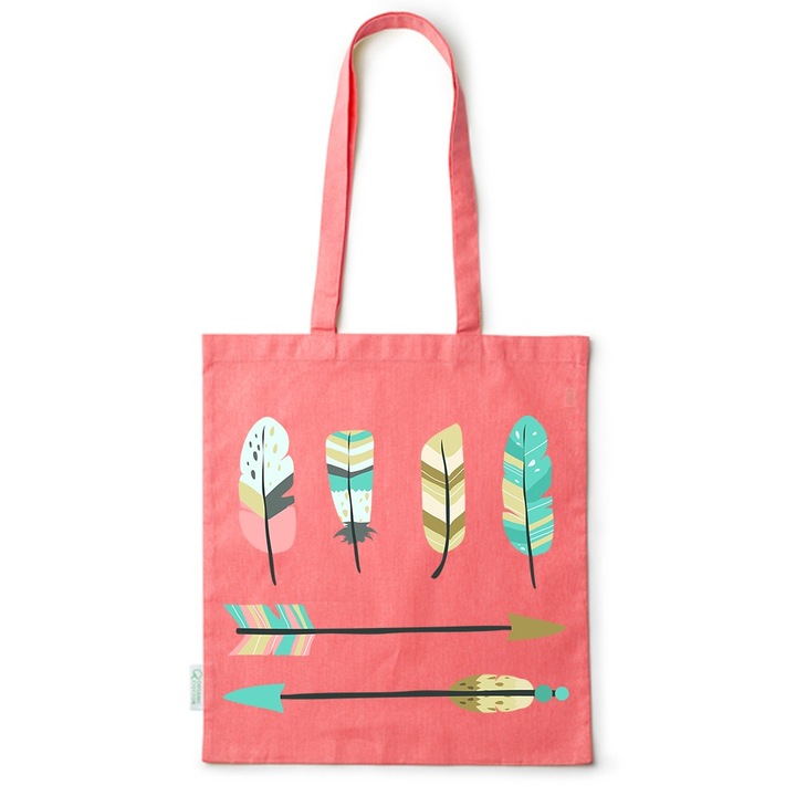 Go For It Shopper fazonú pamut táska mintával, Arrows - Feathers, 38×42cm, Piros, R-BDY154