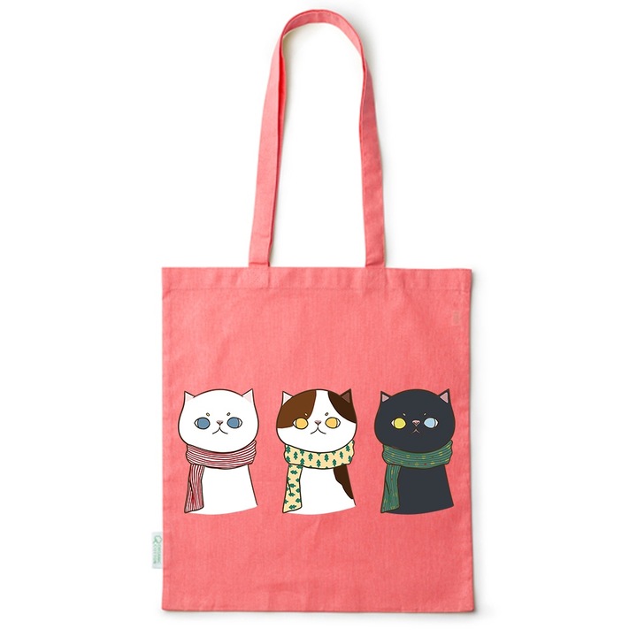 Go For It Shopper fazonú pamut táska mintával, Kittens, 38×42cm, Piros, R-BDY258