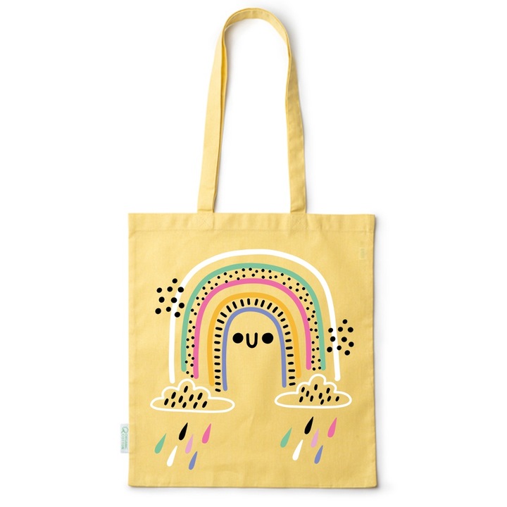 Go For It Shopper fazonú pamut táska mintával, Rainbow Is Crying, 38×42cm, Sárga, Y-BDY98