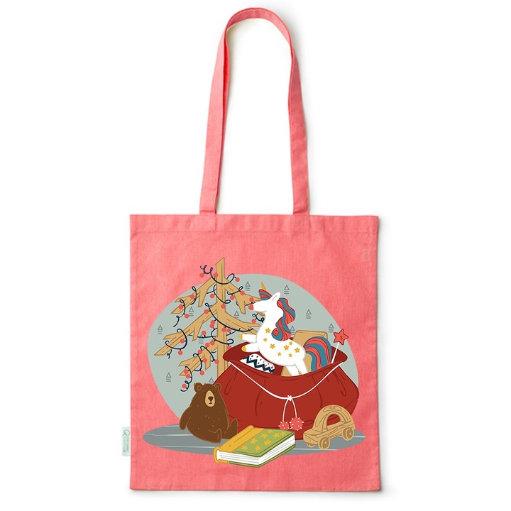 Go For It Shopper fazonú pamut táska mintával, Christmas Gifts, 38×42cm, Piros, R-BDY269