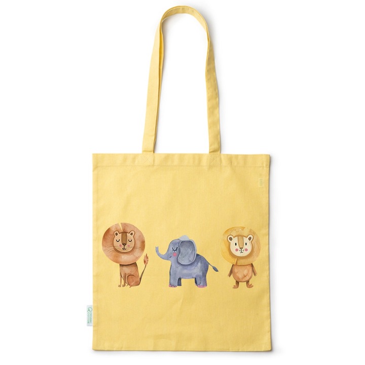 Go For It Shopper fazonú pamut táska mintával, Cartoon Animals, 38×42cm, Sárga, Y-BDY168