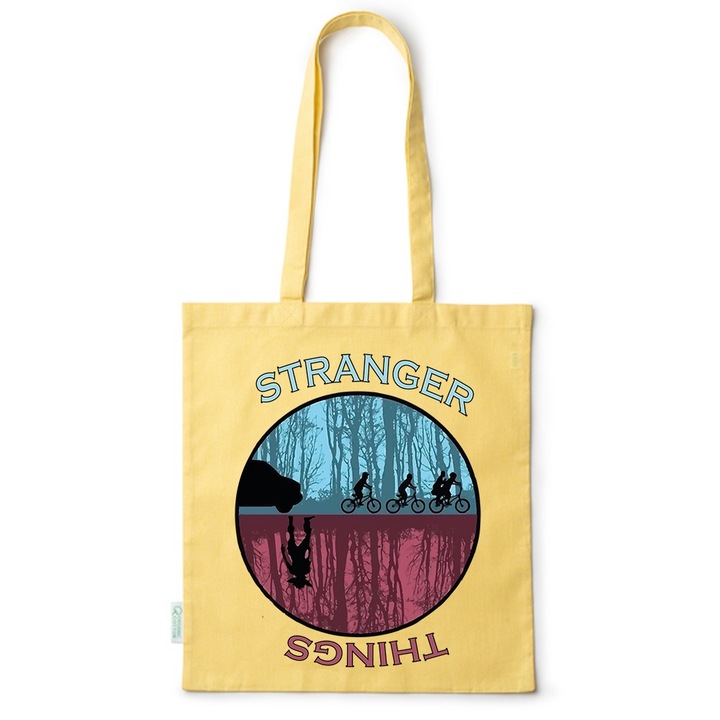 Go For It Shopper fazonú pamut táska mintával, Stranger Things, 38×42cm, Sárga, Y-BDY182
