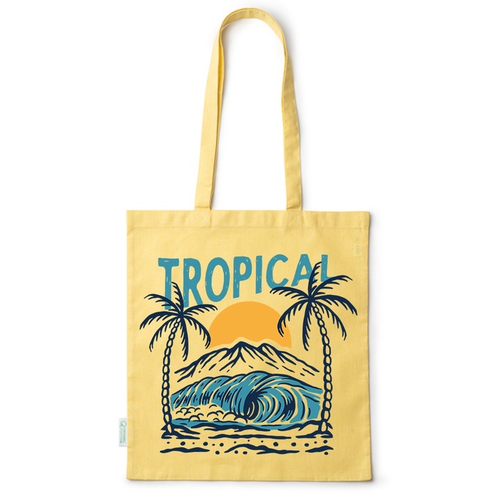 Go For It Shopper fazonú pamut táska mintával, Tropical, 38×42cm, Sárga, Y-BDY216