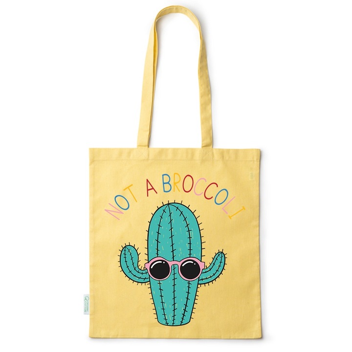 Go For It Shopper fazonú pamut táska mintával, Not a Broccoli, 38×42cm, Sárga, Y-BDY234