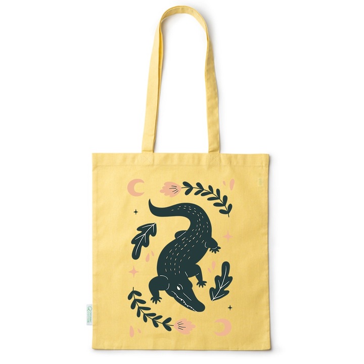 Go For It Shopper fazonú pamut táska mintával, Crocodile, 38×42cm, Sárga, Y-BDY129