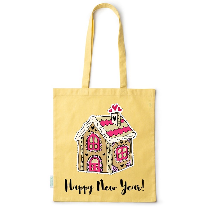 Intelli® Oko-barat pamut bevasarlotaska hosszu fullel, Winter Feeling, 38, Sárga, 38 x 42 cm