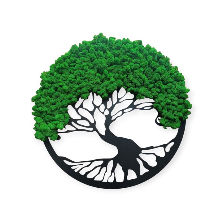 Decor perete, Copacul vietii decorat cu licheni naturali stabilizati, KYRAN STEEL, D490mm