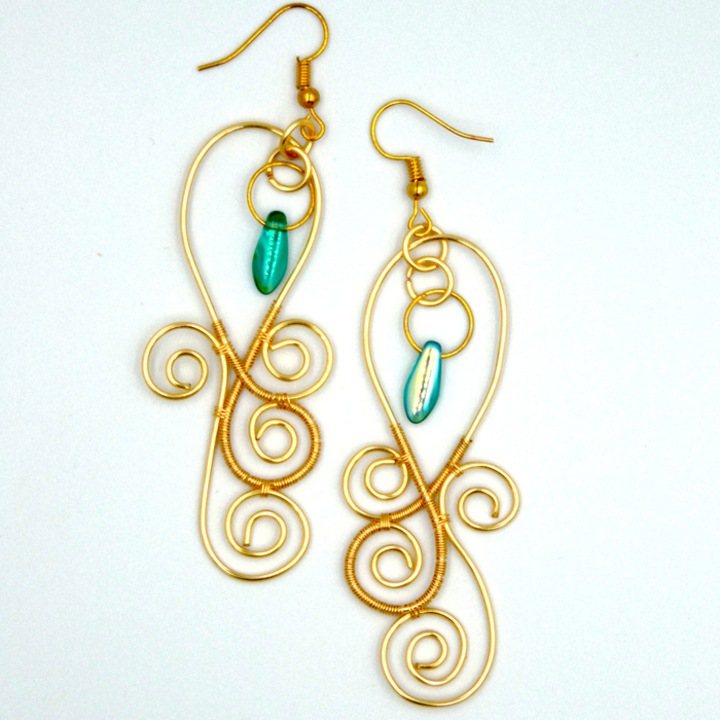 Cercei dama Teardrop - Gold, aliaj metalic, turcoaz