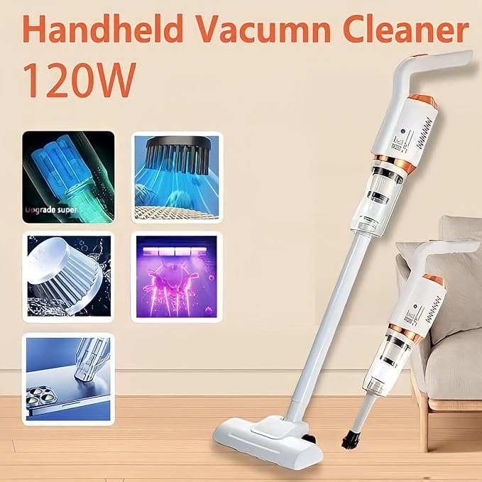 Aspirator 3 in 1, cu 4 capete interschimbabil, 120 W, Filtre incorporate, Compact, Reglabil, Usor de depozitat, Alb, ABS