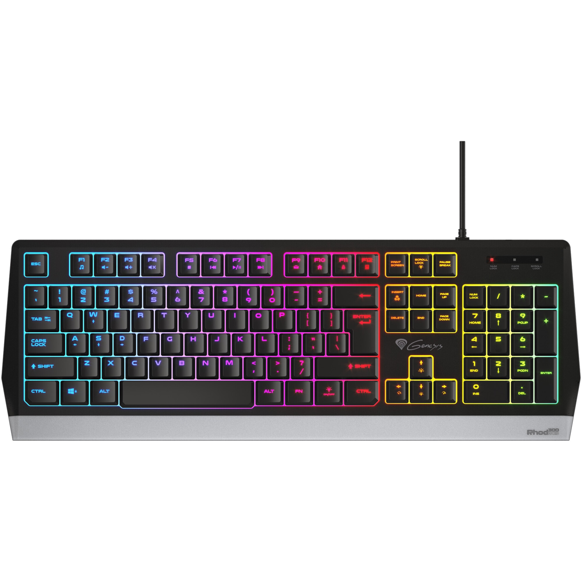 Tastatura Gaming cu fir Genesis RHOD 300, Membrane High Profile, Full Layout US, 19 Taste Anti-Ghosting, Constructie Anti-Spill, Cablu 1.75m, Iluminare RGB, USB,Negru