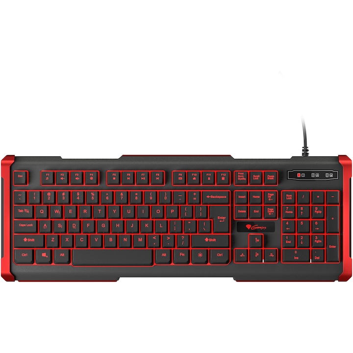 Клавиатура Gaming Genesis RHOD 410, С кабел, High Profile Membrane, Full US Layout, 19 Anti-Ghosting клавиша, Конструкция Anti-Spill, 1,8 м кабел, LED осветление, USB, Черен-Червен