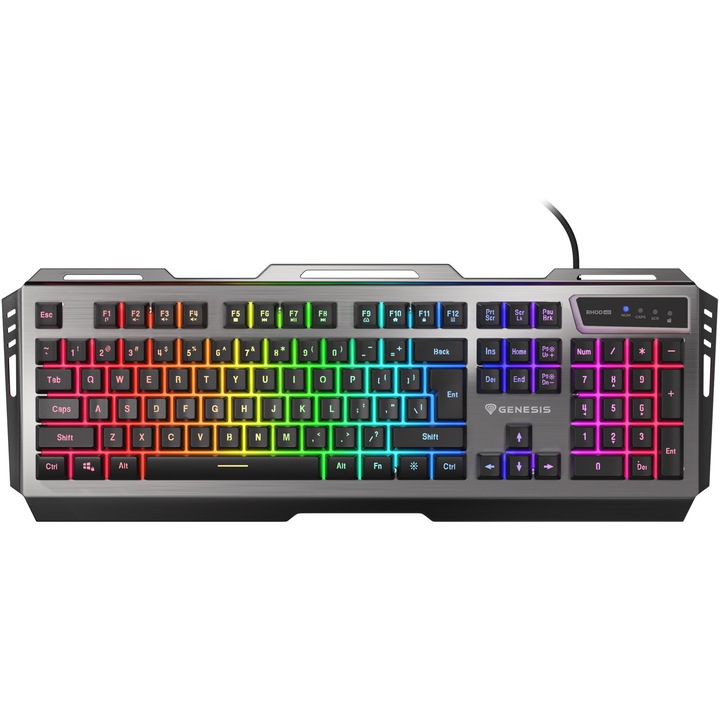 Клавиатура Gaming Genesis RHOD 420, С кабел, High Profile Membrane, Full US Layout, 19 клавиша Anti-Ghosting, Конструкция Anti-Spill, 1,6 м кабел, LED осветление, USB, Черен
