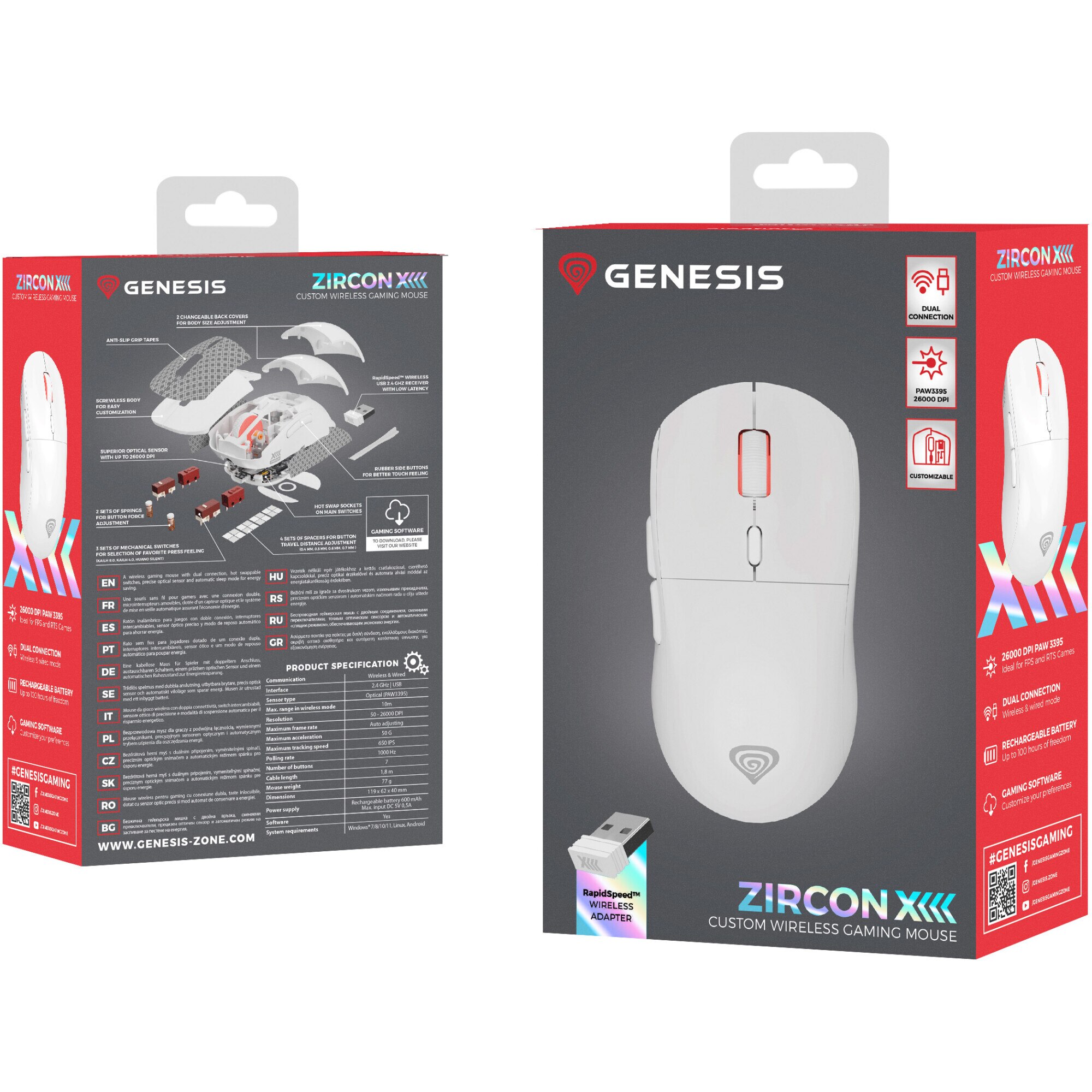 Mouse Gaming Wireless Genesis ZIRCON XIII, 26.000 DPI, 1.0000Hz