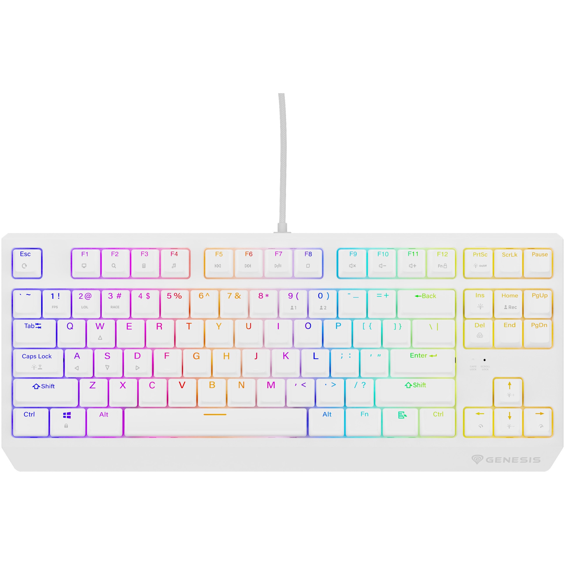 Tastatura Mecanica Gaming cu fir Genesis THOR 230, Red OUTEMU Switch, Hot Swap, Format TKL Compact Carry-On, FULL Anti-Ghosting, Software, Taste Iluminate Per-Key RGB LED, Cablu Br