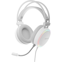 Casti Gaming Genesis NEON 613, Over-Ear, Stereo, 50mm Driver, Microfon Omnidirectional, Control Volum pe Casca si Mute pe Fir, Cablu 2m, Compatibil PC prin 1 x jack 3,5mm + USB pentru Iluminare LED,Alb